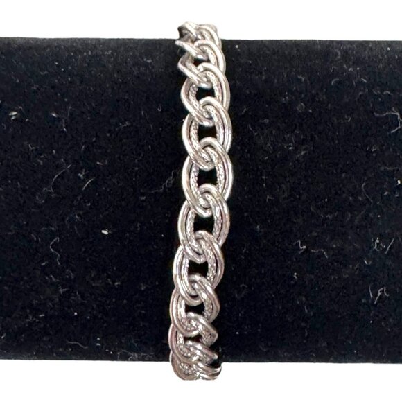 Vintage Sterling Silver Intricate Woven Double Link Chain Bracelet Vintage 7" - Picture 1 of 7